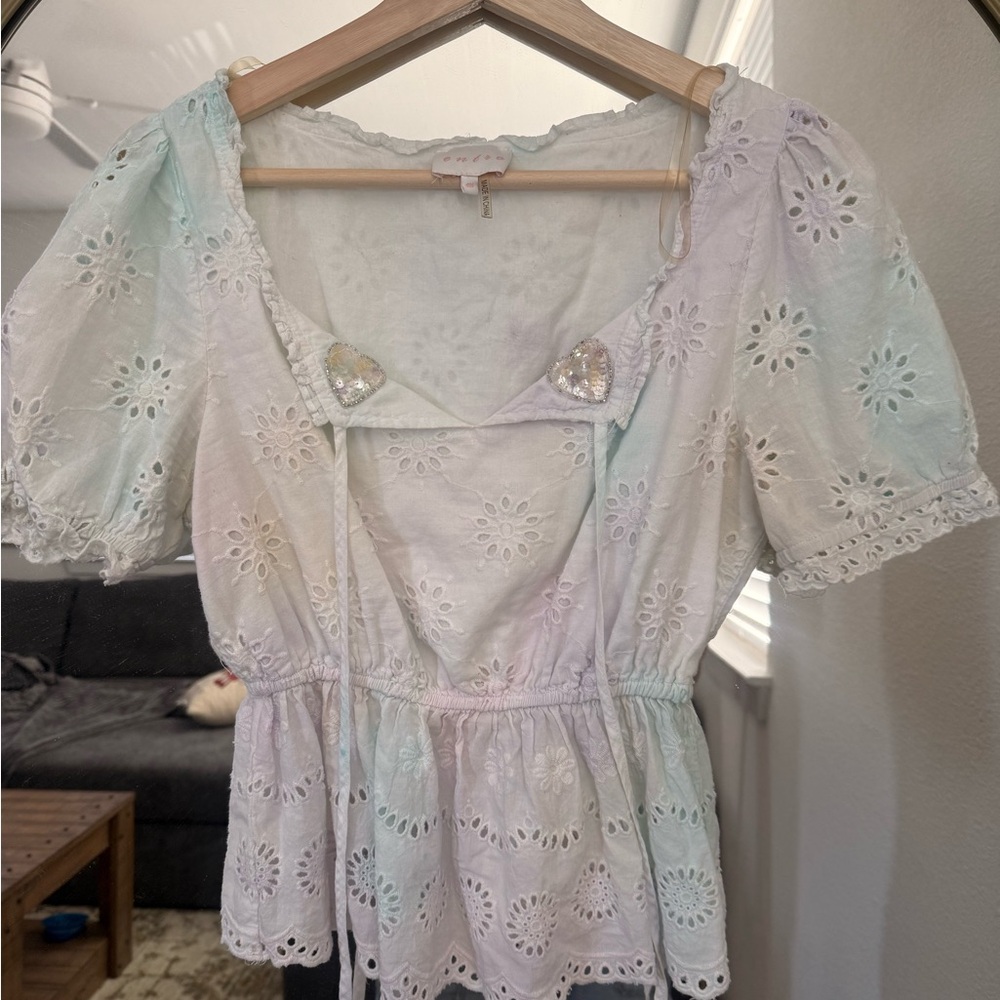Entro Pastel Eyelet Short Sleeve Top - Picture 2 of 4